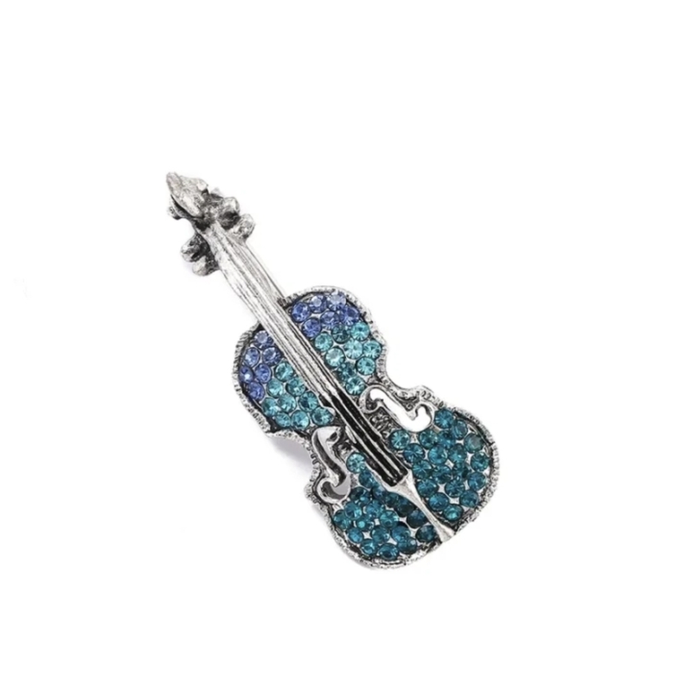 Silver & Blue Violin Brooch